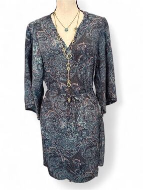 Abaco Boho Paisley Wrap Dress in Teal & Charcoal